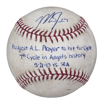 2013 Mike Trout Autographed Game Used OML Selig Baseball From 05/21/13 Vs. Seattle- Trouts First Career Cycle Game (MLB Authenticated & JSA)